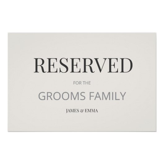 Minimalist ‘RESERVED’ Wedding Sign Warm Ivory ポスター (正面)