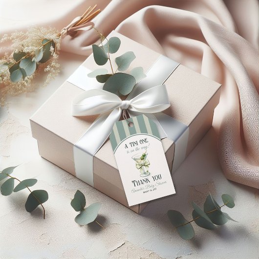 Minimalist Retro Bow Tini One Martini Baby Shower ギフトタグ