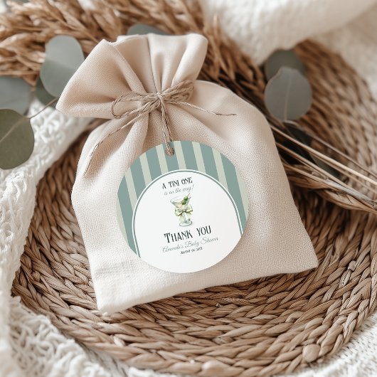 Minimalist Retro Bow Tini One Martini Baby Shower フェイバータグ
