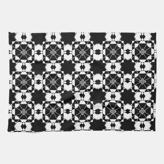 Minimalist retro check pattern – Monochrome design キッチンタオル (横)