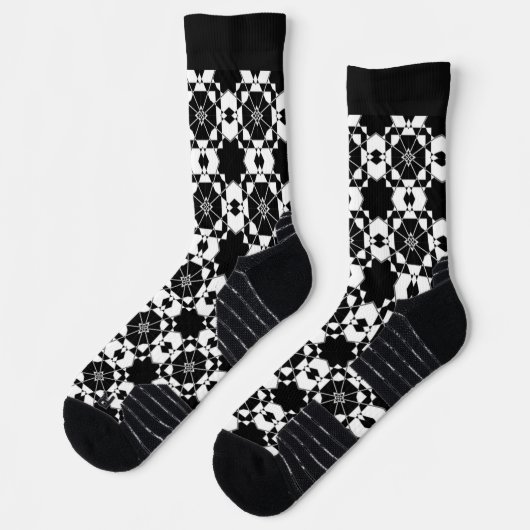 Minimalist retro check pattern – Monochrome design ソックス (左)