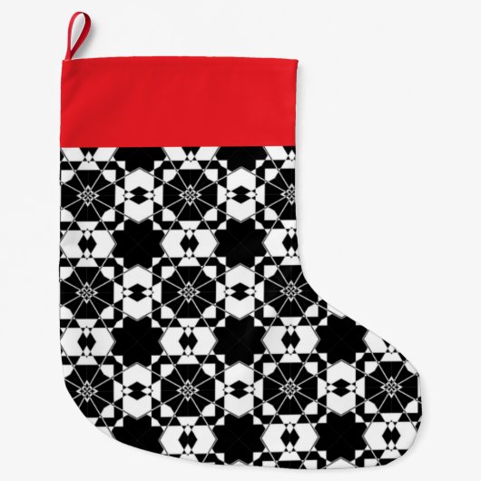 Minimalist retro check pattern – Monochrome design ラージクリスマスストッキング (正面)