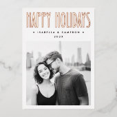 Minimalist retro Happy Holidays white Christmas 箔シーズンカード (正面)