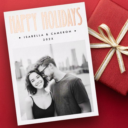 Minimalist retro Happy Holidays white Christmas 箔シーズンカード