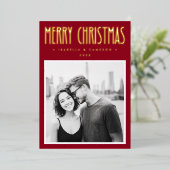 Minimalist retro Merry Christmas deep red 箔シーズンカード (立ち正面)