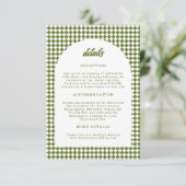 Minimalist Retro Olive green Arch Checker Wedding エンクロージャーカード (スタンド正面)
