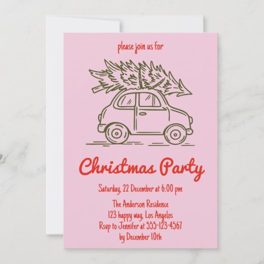Minimalist Retro Pink Christmas Party Invitation  招待状 (正面)