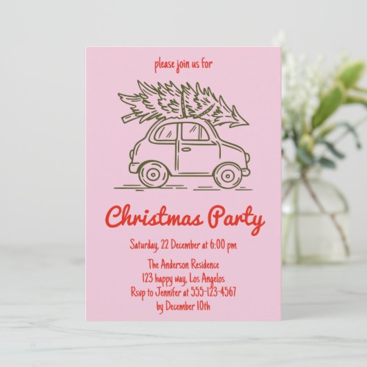 Minimalist Retro Pink Christmas Party Invitation 招待状 (スタンド正面)