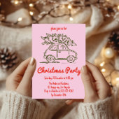 Minimalist Retro Pink Christmas Party Invitation  招待状