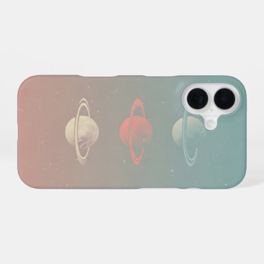 Minimalist Retro Ringed Moons Trio iPhone 16ケース (裏面横)