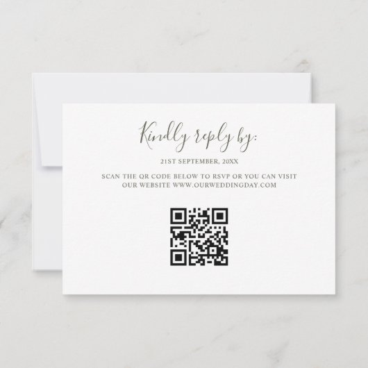 Minimalist Retro Sage Green Arch QR Code RSVP Card (裏面)