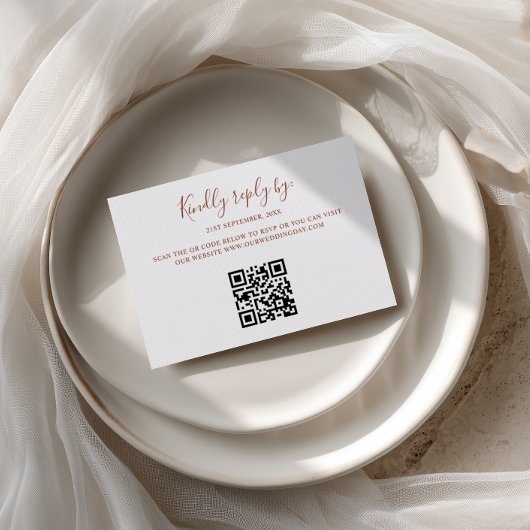Minimalist Retro Terracotta Arch QR Code RSVP Card