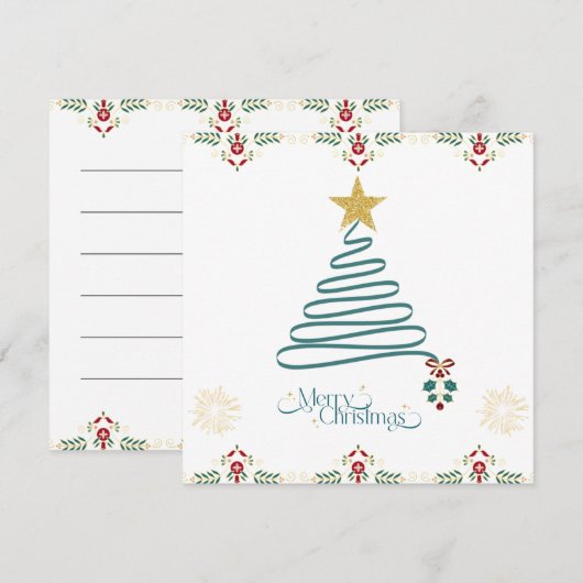 Minimalist Ribbon Tree Christmas Card  シーズンカード (正面/裏面)