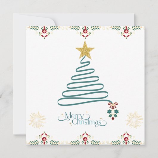 Minimalist Ribbon Tree Christmas Card  シーズンカード (正面)