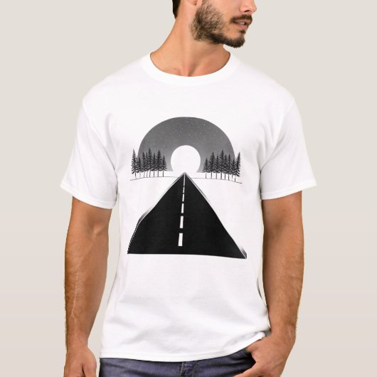 Minimalist Road to the Moon Black White T-Shirt Tシャツ (正面)