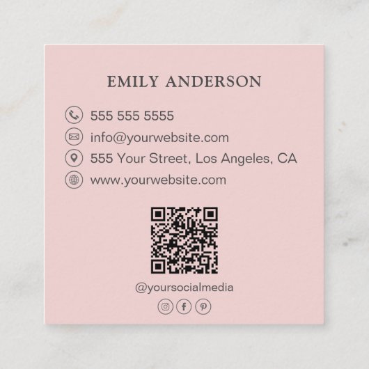 Minimalist Roller Bakery Pink スクエア名刺 (裏面)