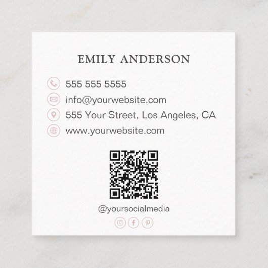 Minimalist Roller Bakery White Pink スクエア名刺 (裏面)