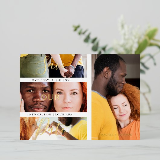 Minimalist Romantic 4 Wedding Engagement Photos 箔招待状 (立ち正面)