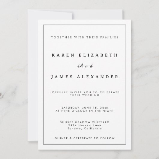  Minimalist Romantic Evening Photo Wedding  招待状 (裏面)