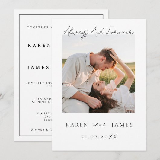  Minimalist Romantic Evening Photo Wedding  招待状 (正面/裏面)