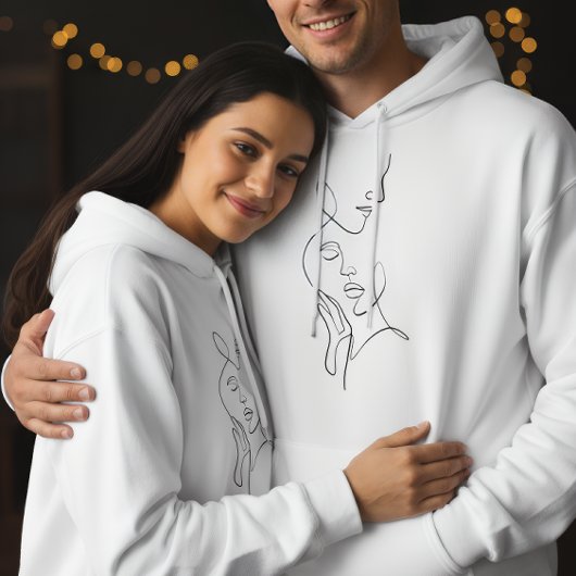 Minimalist Romantic Line Art Couple Hoodie パーカ