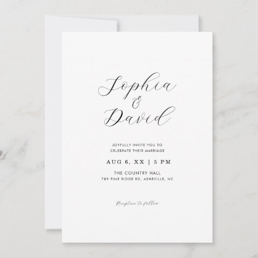 Minimalist Romantic Script Chic Photo Wedding 招待状 (正面)