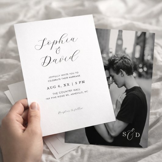 Minimalist Romantic Script Chic Photo Wedding 招待状