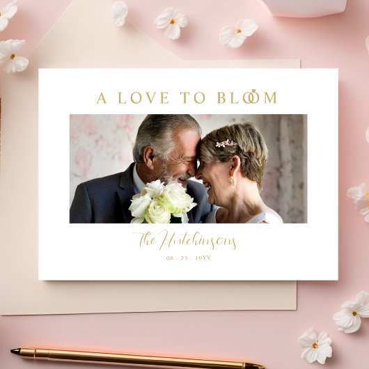 Minimalist Romantic Wedding Anniversary in Gold サンキューカード
