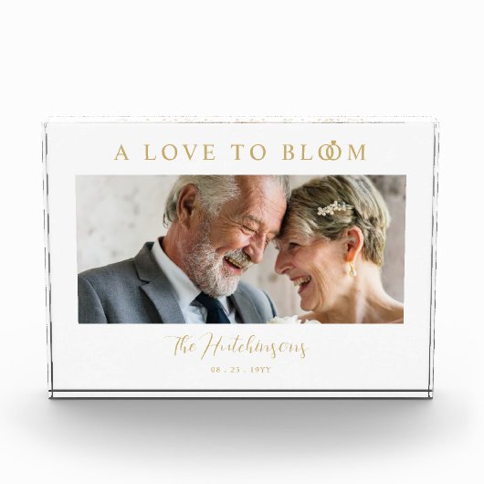Minimalist Romantic Wedding Anniversary in Gold フォトブロック (正面)