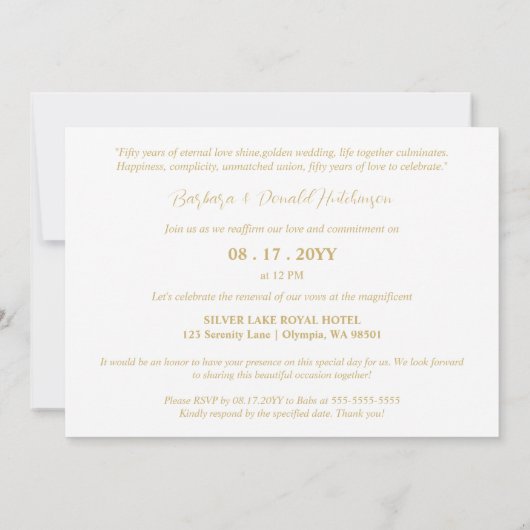Minimalist Romantic Wedding Anniversary in Gold 招待状 (裏面)