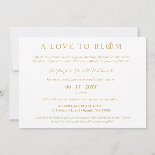 Minimalist Romantic Wedding Photo Anniversary Gold 招待状 (裏面)