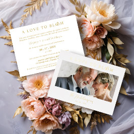 Minimalist Romantic Wedding Photo Anniversary Gold 箔招待状