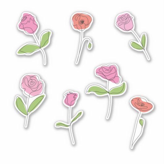 Minimalist Rose and Poppy Line Art Sticker Set シール (正面)