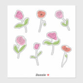 Minimalist Rose and Poppy Line Art Sticker Set シール (シート)