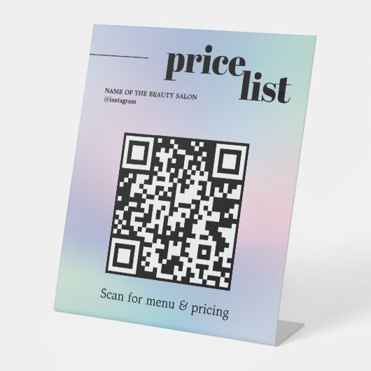 Minimalist Rose Blue Gradient Bold QR Code Salon 台座サイン (正面)