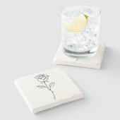 Minimalist Rose Botanical Line Art ストーンコースター (横)