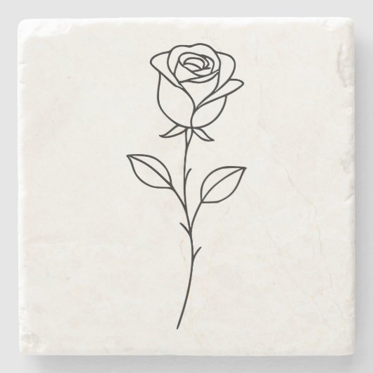 Minimalist Rose Botanical Line Art ストーンコースター (正面)