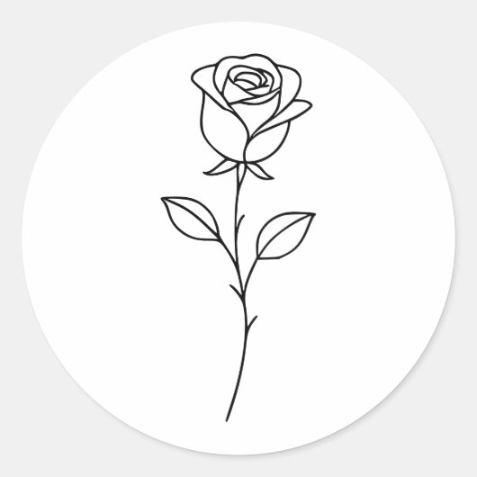 Minimalist Rose Botanical Line Art ラウンドシール (正面)