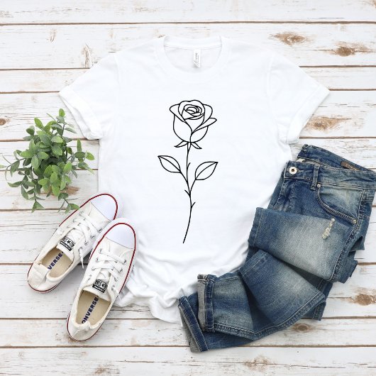 Minimalist Rose Botanical Line Art Tシャツ
