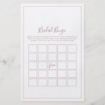 Minimalist Rose Gold Bridal Bingo Game チラシ<br><div class="desc">This minimalist rose gold bridal bingo game is perfect for a simple wedding shower. The modern romantic design features classic rose gold and white typography paired with a rustic yet elegant calligraphy with vintage hand lettered style. Customizable in any color. Keep the design simple and elegant, as is, or personalize...</div>