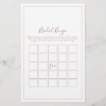 Minimalist Rose Gold Bridal Bingo Game チラシ<br><div class="desc">This minimalist rose gold bridal bingo game is perfect for a simple wedding shower. The modern romantic design features classic rose gold and white typography paired with a rustic yet elegant calligraphy with vintage hand lettered style. Customizable in any color. Keep the design simple and elegant, as is, or personalize...</div>