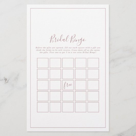Minimalist Rose Gold Bridal Bingo Game チラシ (正面)
