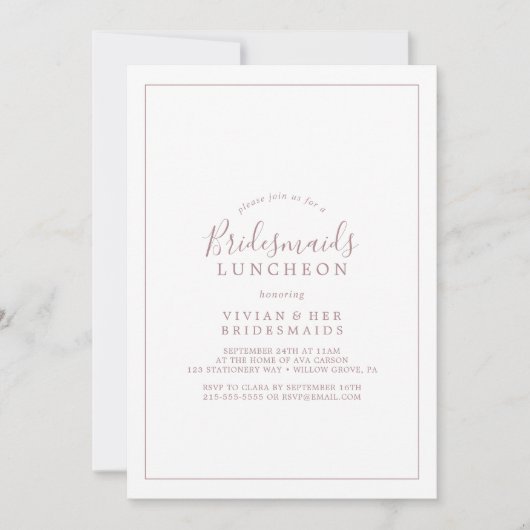 Minimalist Rose Gold Bridesmaids Luncheon 招待状 (正面)