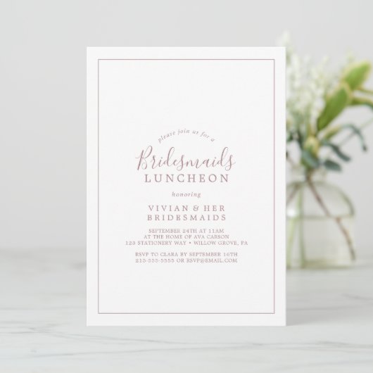 Minimalist Rose Gold Bridesmaids Luncheon 招待状 (スタンド正面)