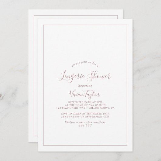 Minimalist Rose Gold Lingerie Shower Invitation 招待状 (正面/裏面)