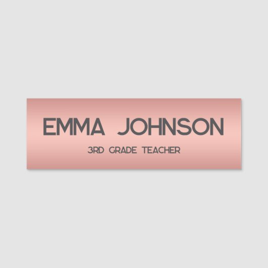 Minimalist Rose Gold Teacher Name |Custom Educator 名札 (正面)