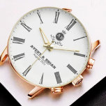 Minimalist Rose Gold Wedding Personalized with Nam 腕時計<br><div class="desc">Minimalist Rose Gold Wedding Personalized with Names & Date Description: Discover timeless simplicity with this personalized minimalist rose gold wedding watch, perfect for weddings, anniversaries, and milestone gifts. Featuring a refined rose gold case, clean Roman numeral dial, and customizable engraving with the couple’s names and date, this watch combines modern...</div>