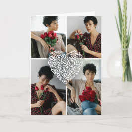 Minimalist Rose Heart Photo Collage Custom  カード