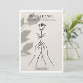 Minimalist Rose Line Art Wedding Invitation 招待状 (スタンド正面)
