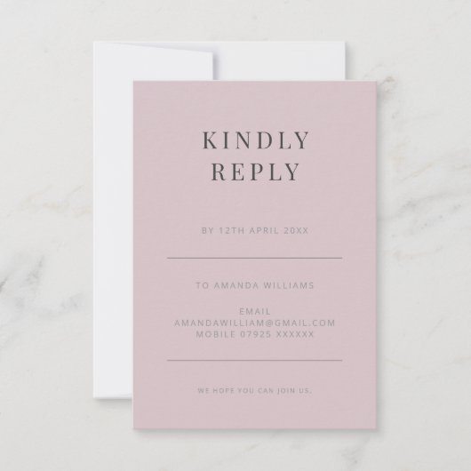 Minimalist RSVP Card Typography Dusky Rose (正面)